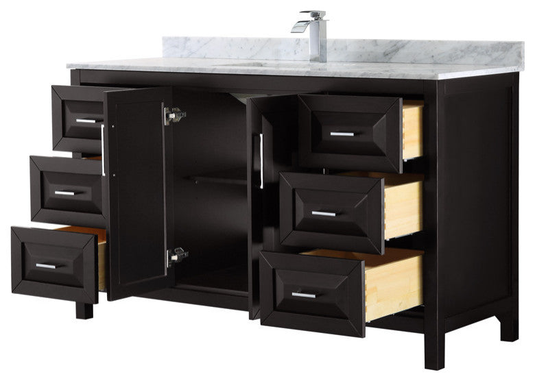 60" Single Vanity, Espresso, White Carrara Marble Top, Undermount Square Sink