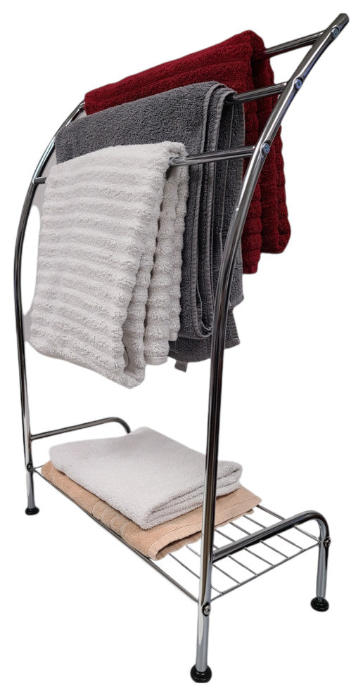Freestanding Curved 3 Towels Stand with Shelf Chromed Metal