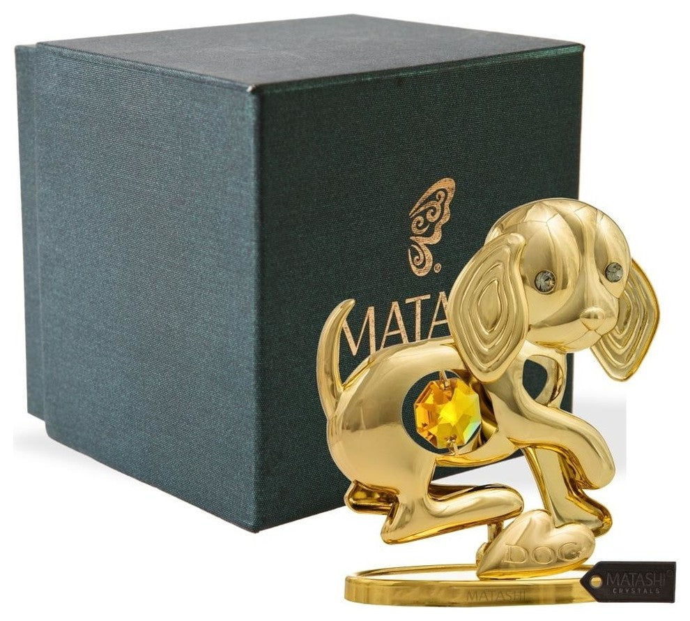2018 Year of the Dog 24K Gold Plated Puppy Tabletop Ornament w/ Gold Crystal