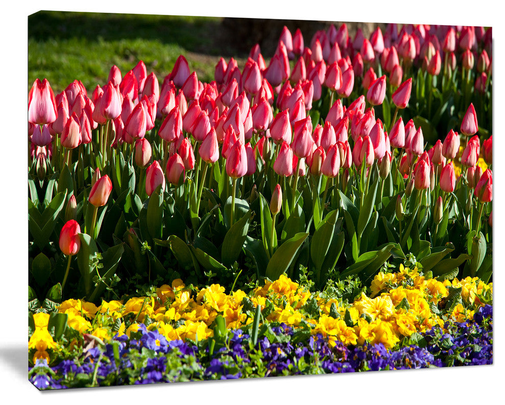 Red Tulips with Yellow Purple Flowers, Large Flower Canvas Art Print, 60"x28"