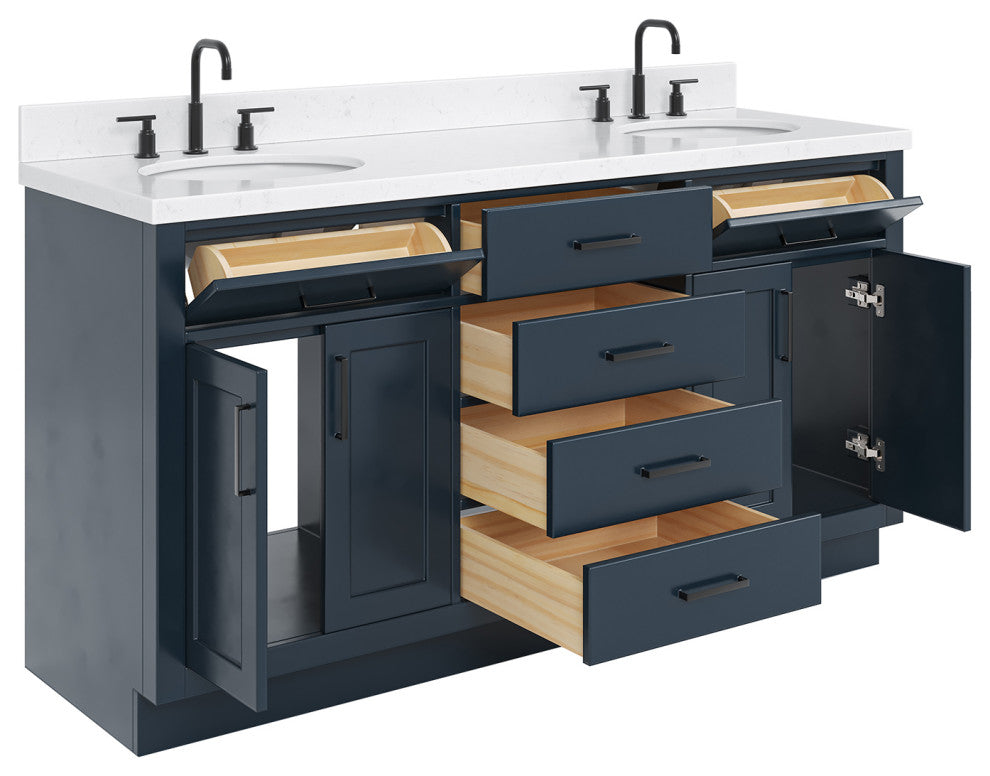 Ariel Hepburn 66"  Double Oval Sinks Vanity, Carrara Quartz