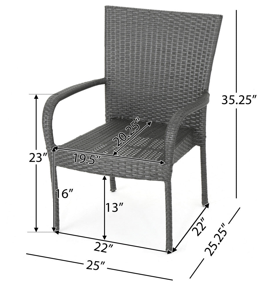 GDF Studio 7-Piece Ford Outdoor Wood and Wicker Dining Set, Gray Finish/Gray