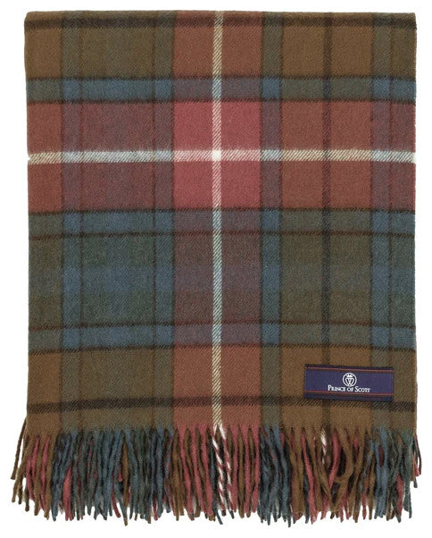 Prince of Scots Highland Tartan Tweed Merino Wool Throw, Antique Buchanan