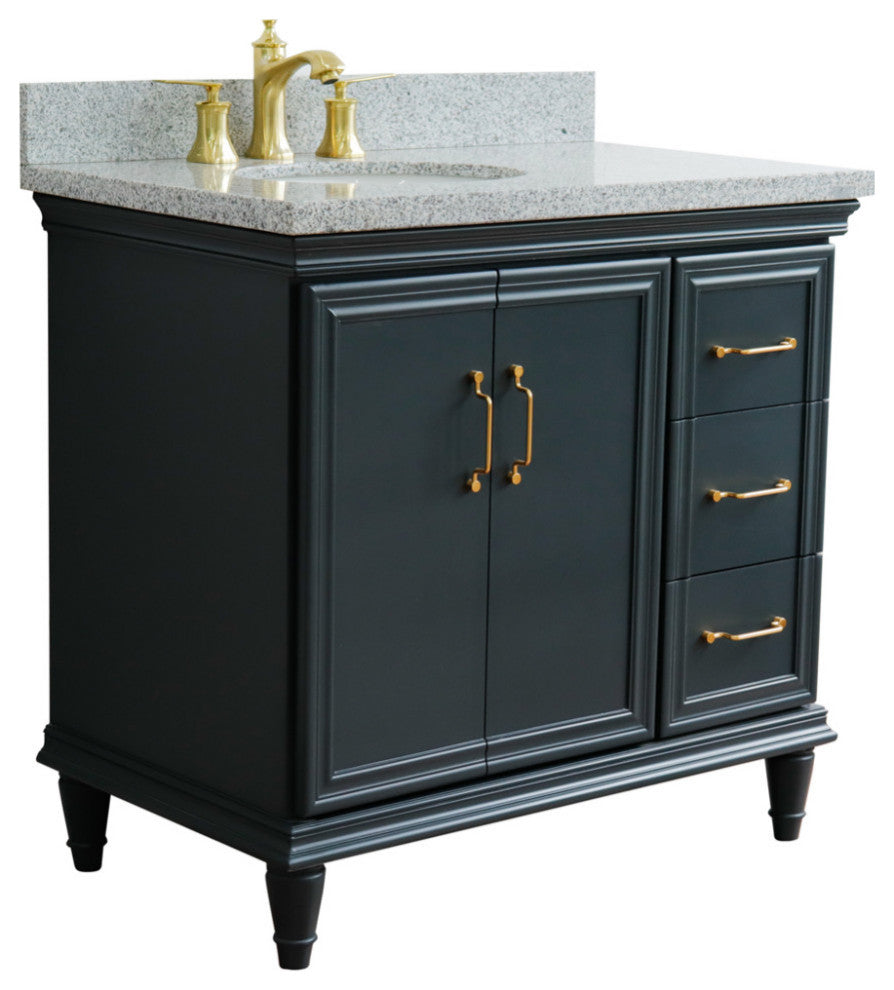 37" Single Vanity, Dark Gray Finish With Gray Granite