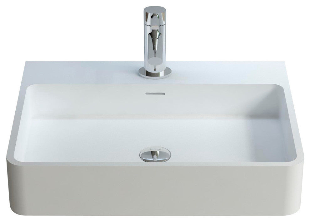 ADM Rectangular Wall Mounted Countertop Sink, White, 24", Glossy White