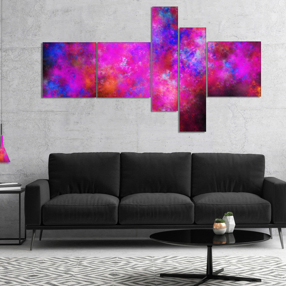 Red Blue Starry Fractal Sky, Abstract Art on Canvas, 60"x32", 5 panels