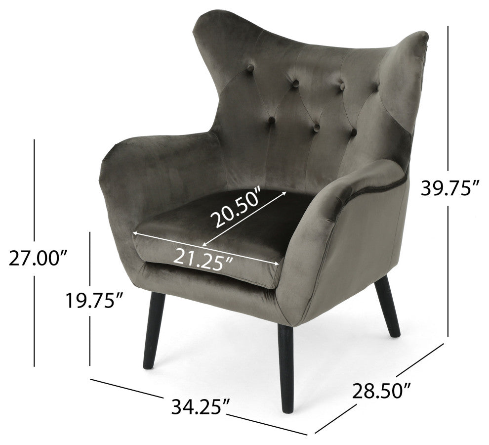 GDF Studio Ashton Mid Century New Velvet Armchair, Gray