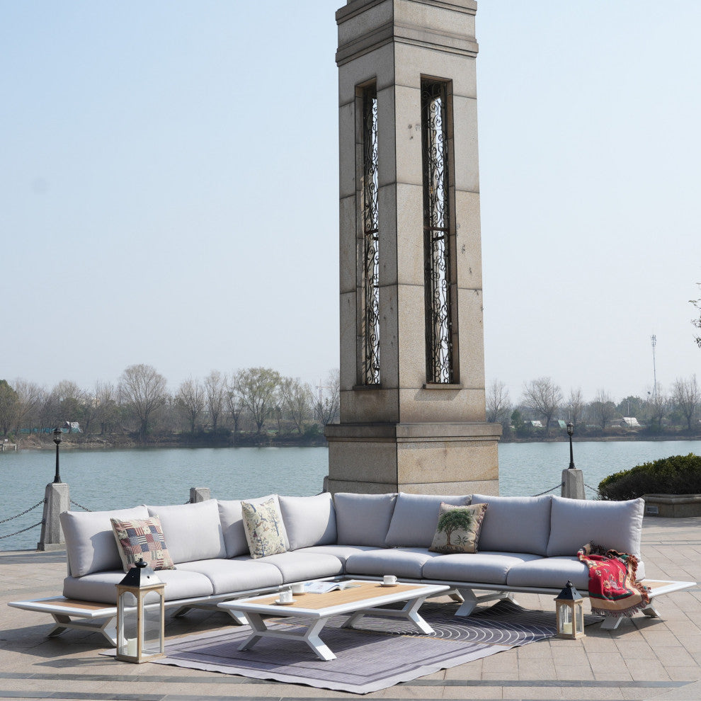 6 Piece Patio Aluminum Open Tube Sofa Set With Coffee Table, White