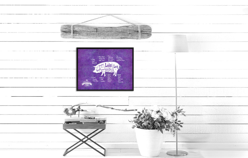 Pig Meat Cuts Butchers Chart Print on Canvas with Picture Frame, 28"x37"