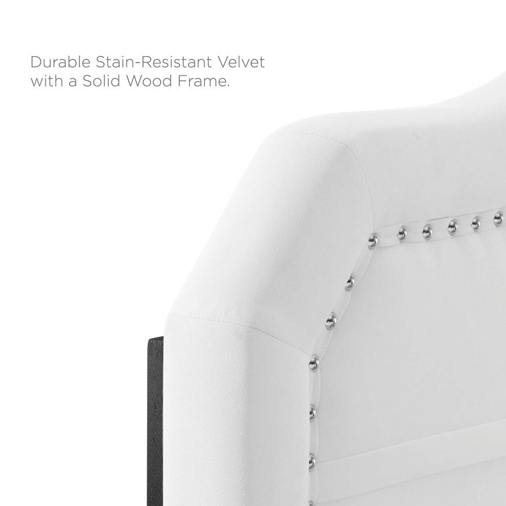 Platform Bed Frame, Full Size, Velvet, White, Modern Contemporary, Bedroom