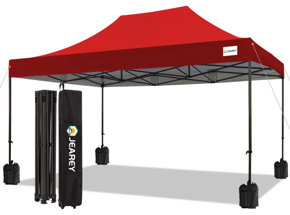 JEAREY Pop Up Canopy Tent, Outdoor Canopy, 4 Sand Bags, Red, 10x15ft