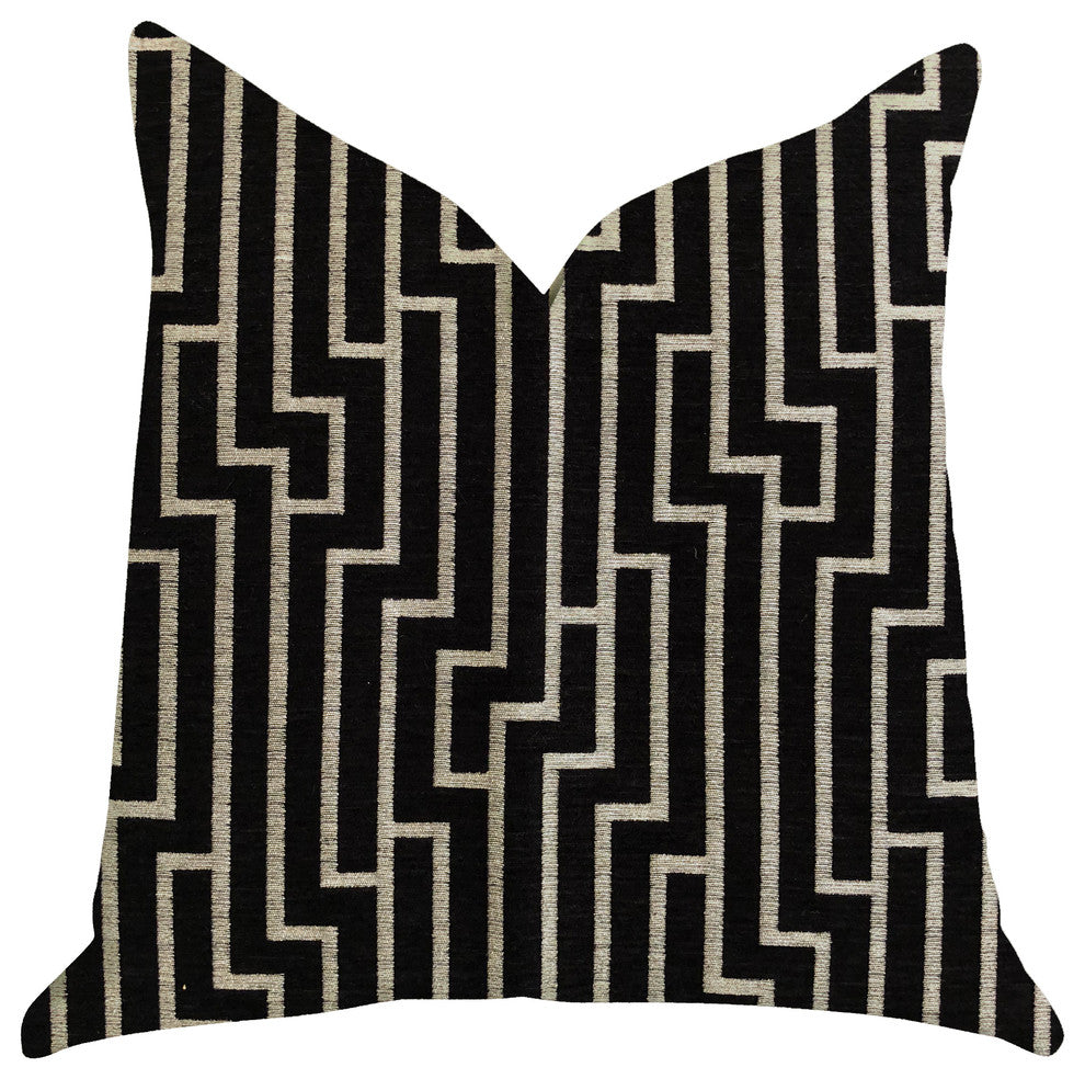 Posh Lady Black and Beige Tones Luxury Throw Pillow, 16"x16"
