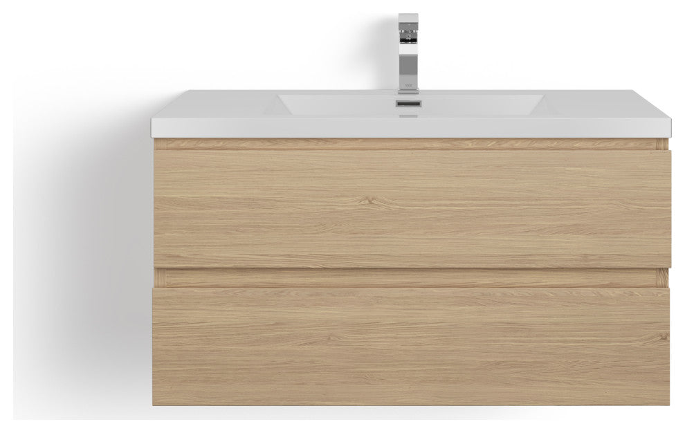 Beacon Bath Vanity, White Oak, 42", Single Sink, Wall Mount