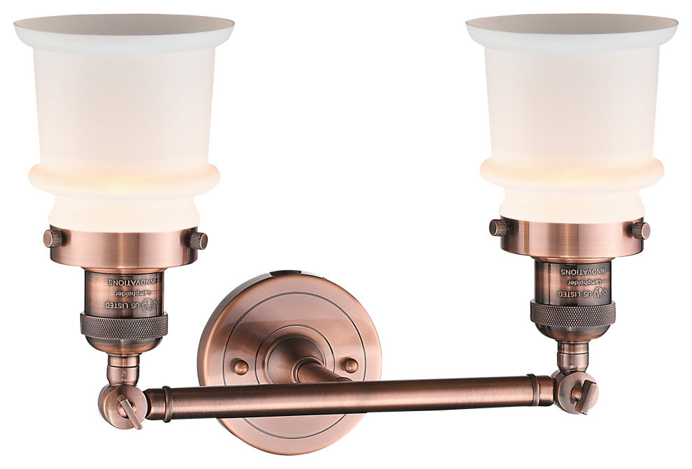 Small Canton 2-Light Bath Vanity-Light, Antique Copper, Matte White
