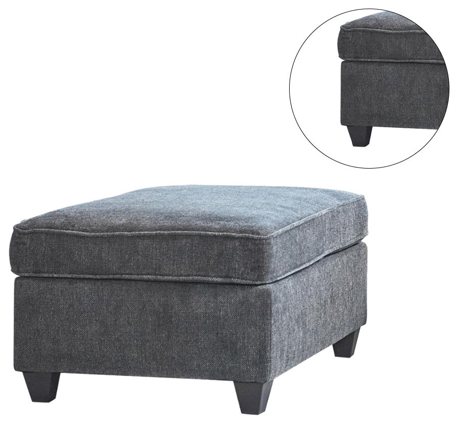 Fabric Upholstered Rectangular Ottoman, Dark Gray
