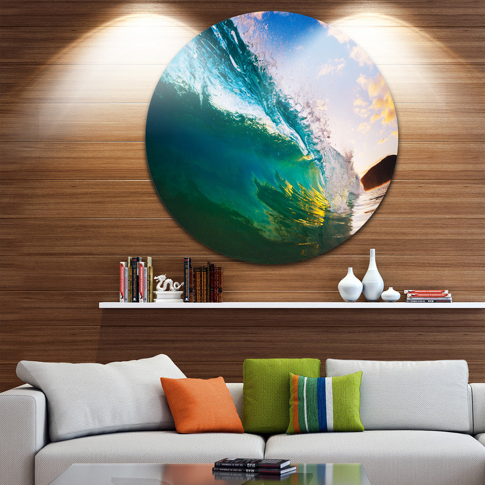 Ocean Wave At Sunset, Photography Disc Metal Wall Art, 11"
