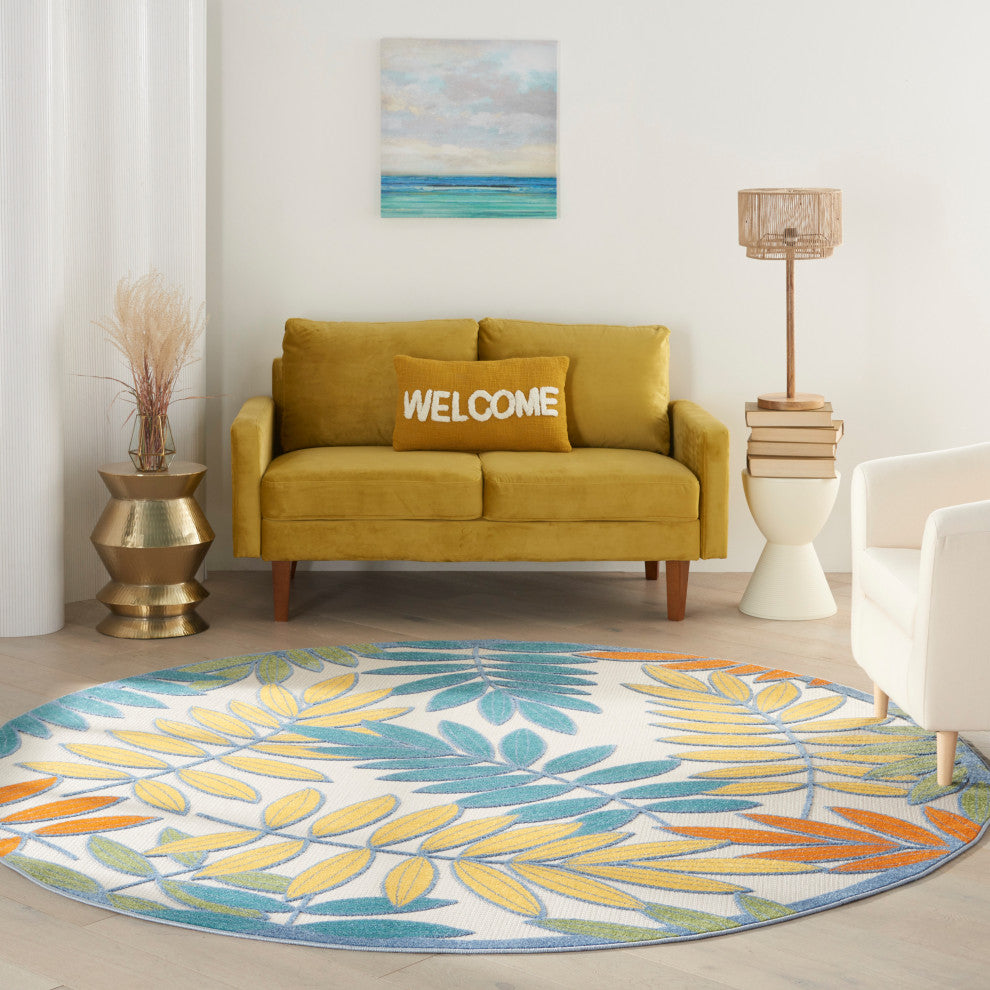 Nourison Aloha 7'10" Round Ivory/Multi Tropical Area Rug