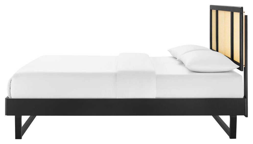Platform Bed Frame, King Size, Wood, Black, Modern Mid-Century, Bedroom Master