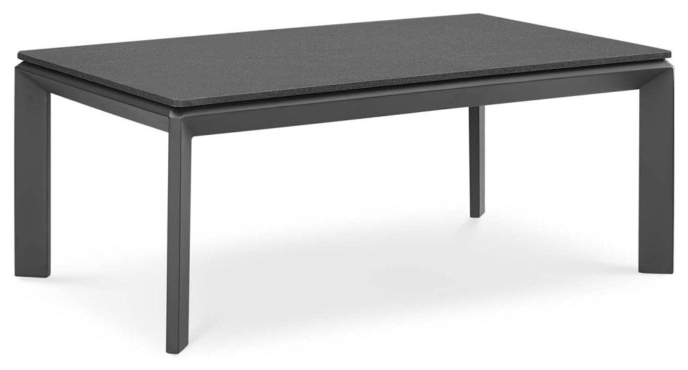 Modern Patio Coffee Table, Aluminum Frame With Scratch Resistant Cement Top