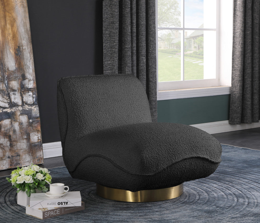 Geneva Boucle Fabric Upholstered Swivel Accent Chair, Black