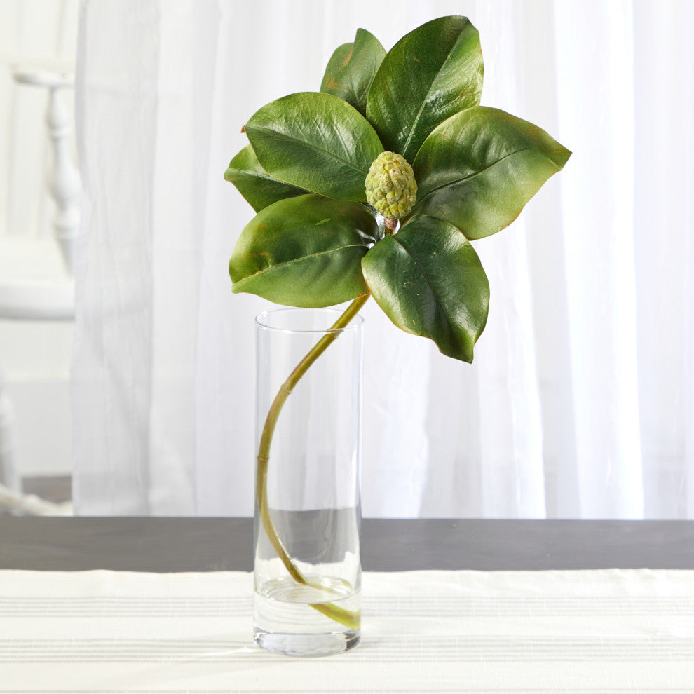 Nearly Natural 18ï¿½ Magnolia Artificial Plant in Glass Planter