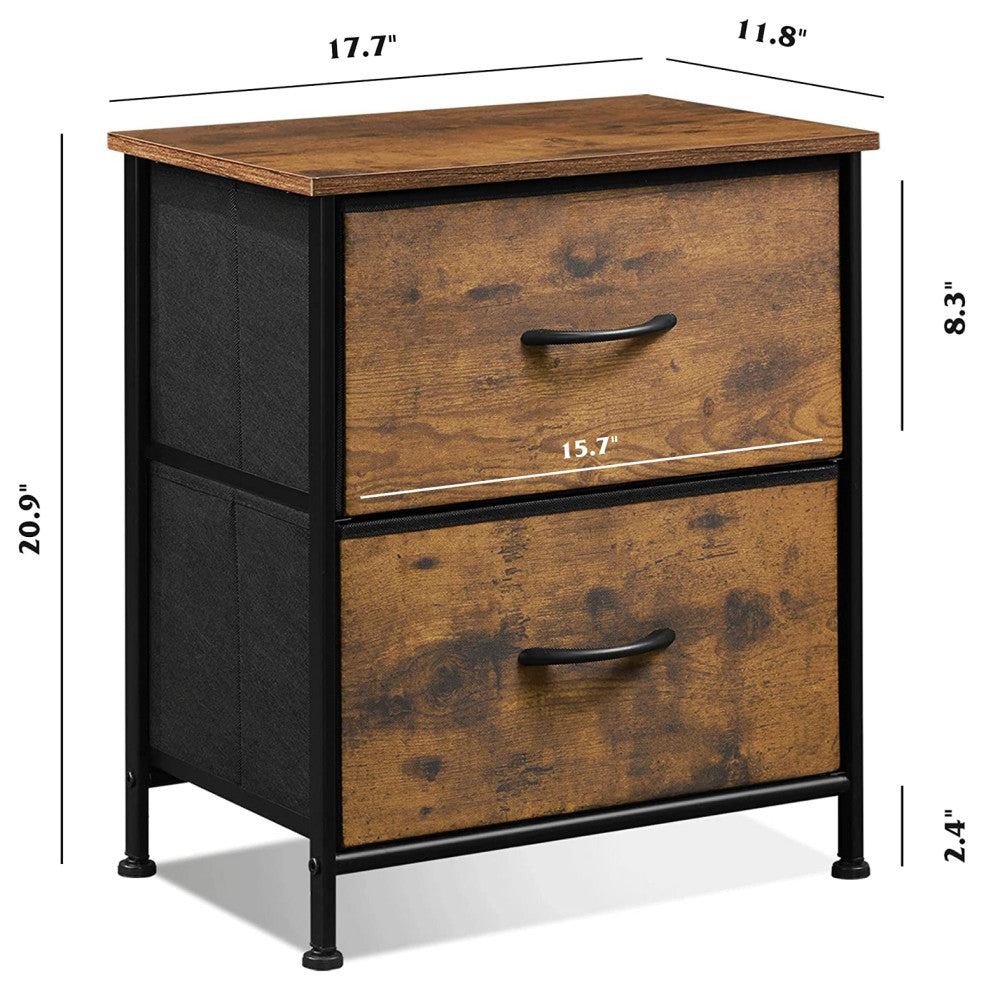 Rectangular 2 Drawer Rustic Brown Nightstand for Bedroom