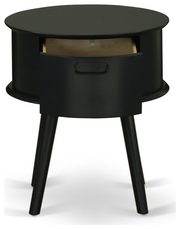 Gordon Round Night Stand End Table With Drawer, Black Finish