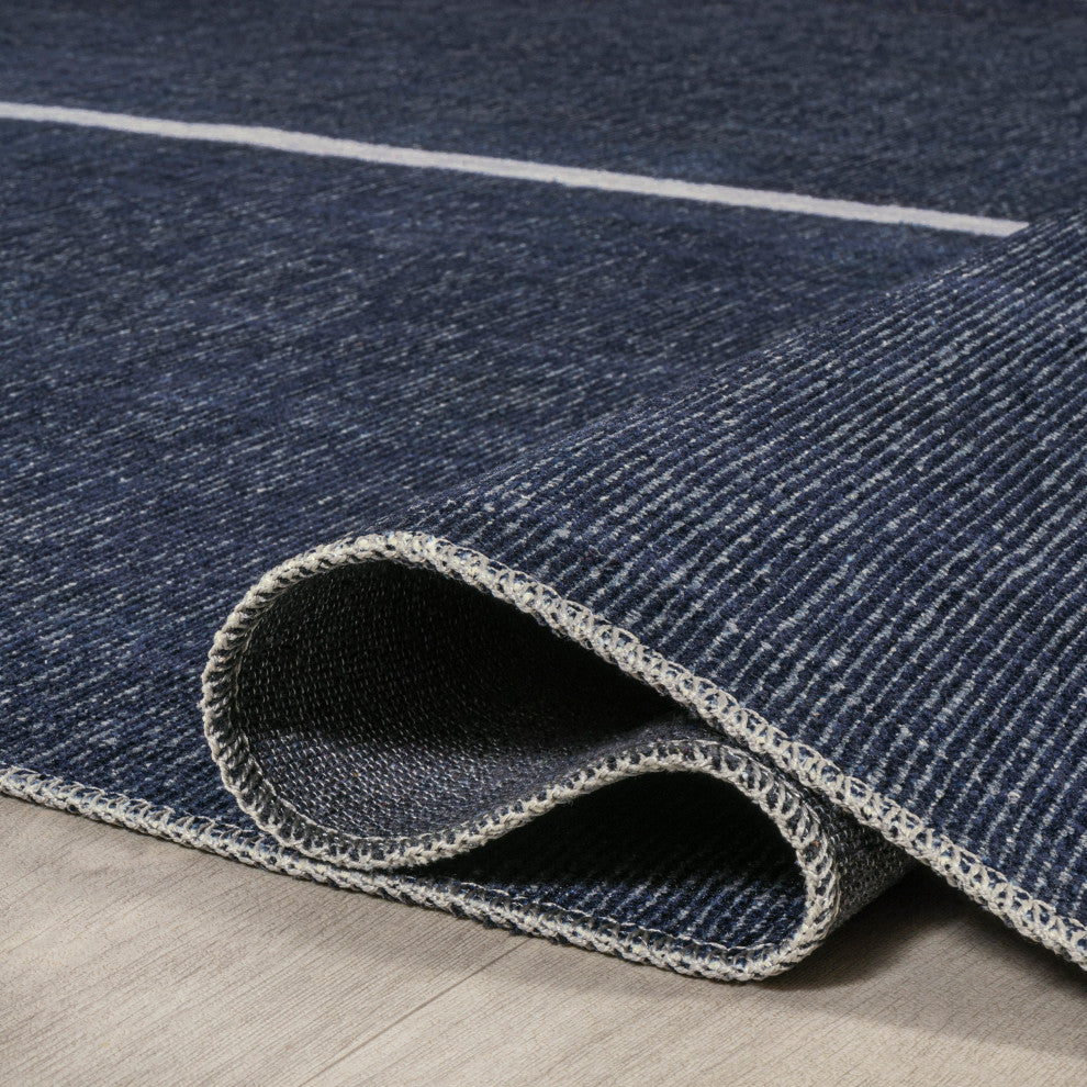 Linja Solid Centre Stripe Machine-Washable Area Rug, 2 X 8