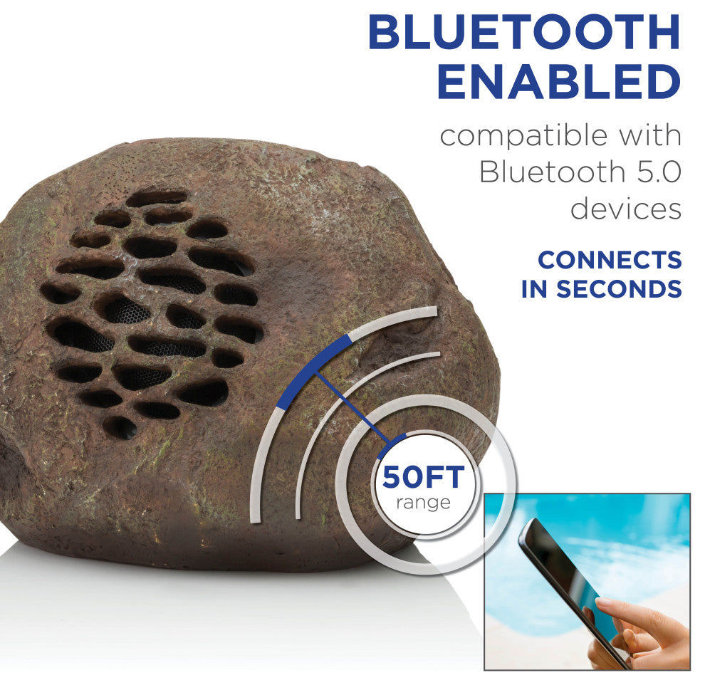 Weather-resistant Bluetooth Solar-Powered Outdoor Rock Speaker, Set of 2