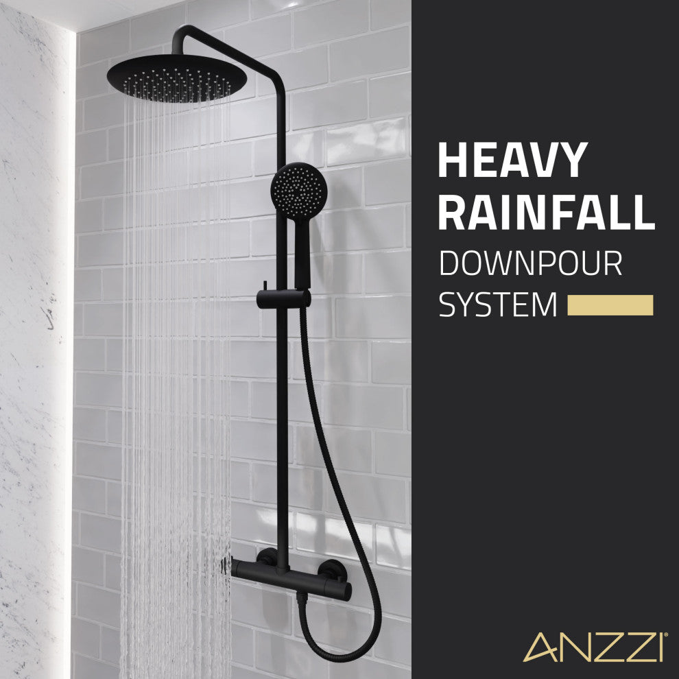 Heavy Rainfall Stainless Steel Shower Bar with Hand Sprayer, Matte Black