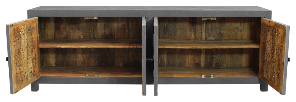 Waverly Solid Wood Media Cabinet With 4 Doors and Gray Finish