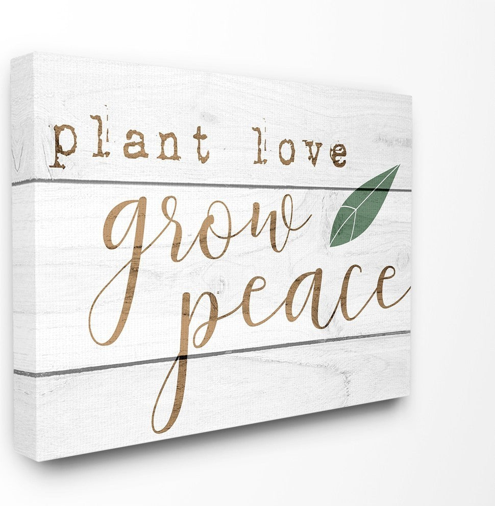 Plant Love Grow Peace Green Leaf Planked Look XXL Canvas Wall Art, 30"x40"