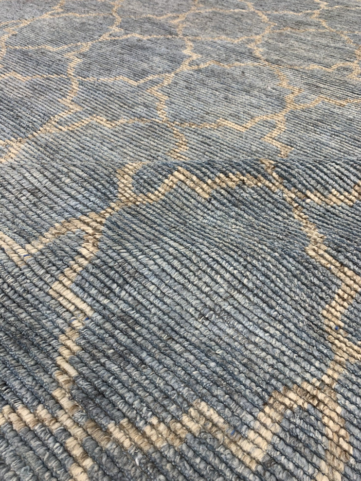 BLUE / SILVER Contemporary Tiled Agra Area Rug