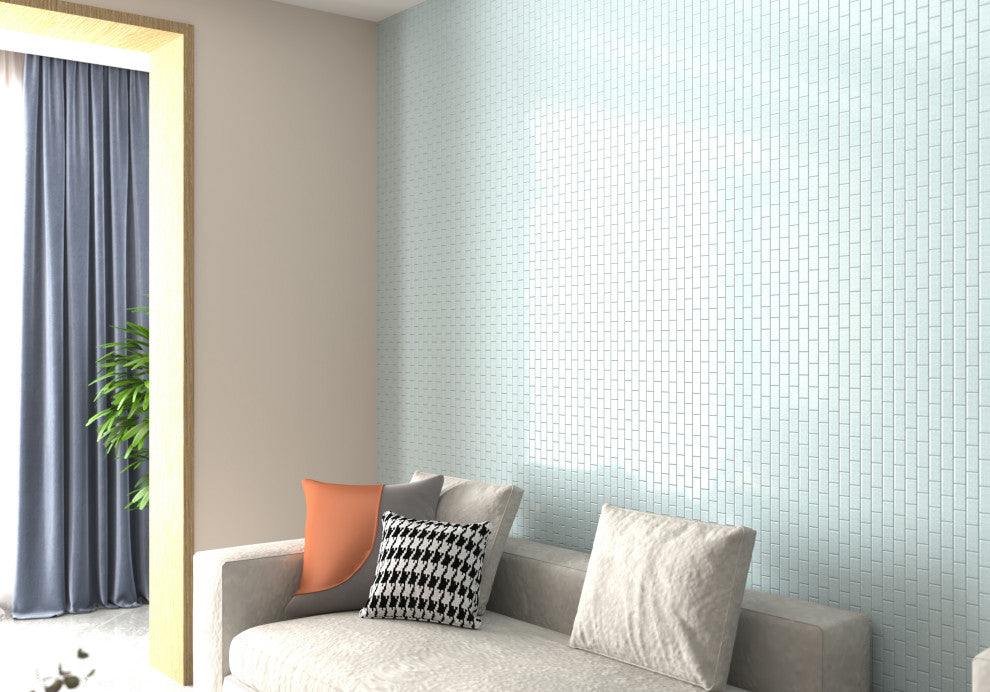 CastelloUSA Anacleto Ceramic Pressed 1"x2" Mosaic Tile, Light Blue