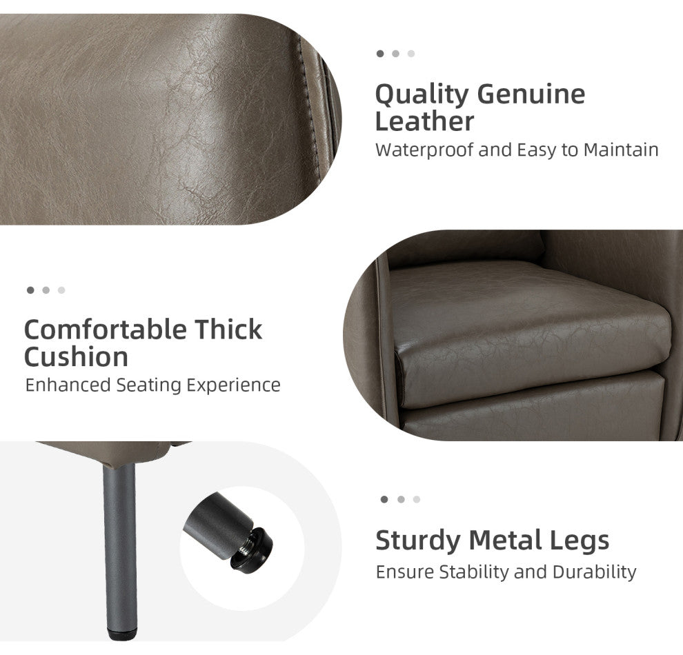 Traditional Leather Armchair With Metal Legs, Gray