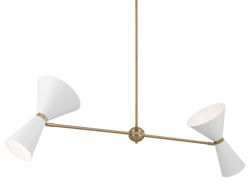 Phix 4 Light Chandelier Linear, Single, Champagne Bronze and White