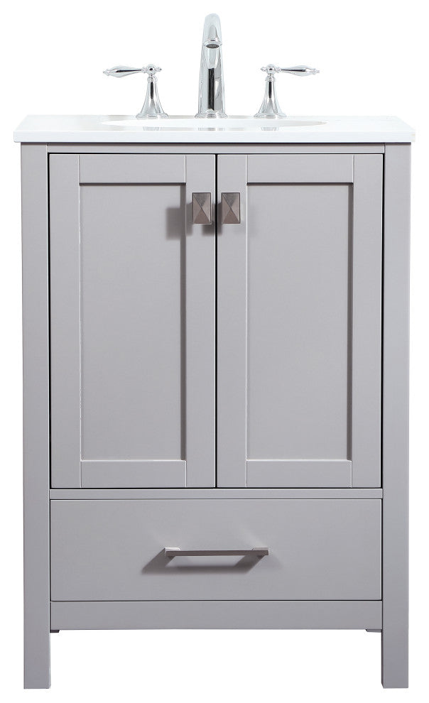 Isabel Single Bathroom Vanity, Gray, 24", Without Backsplash