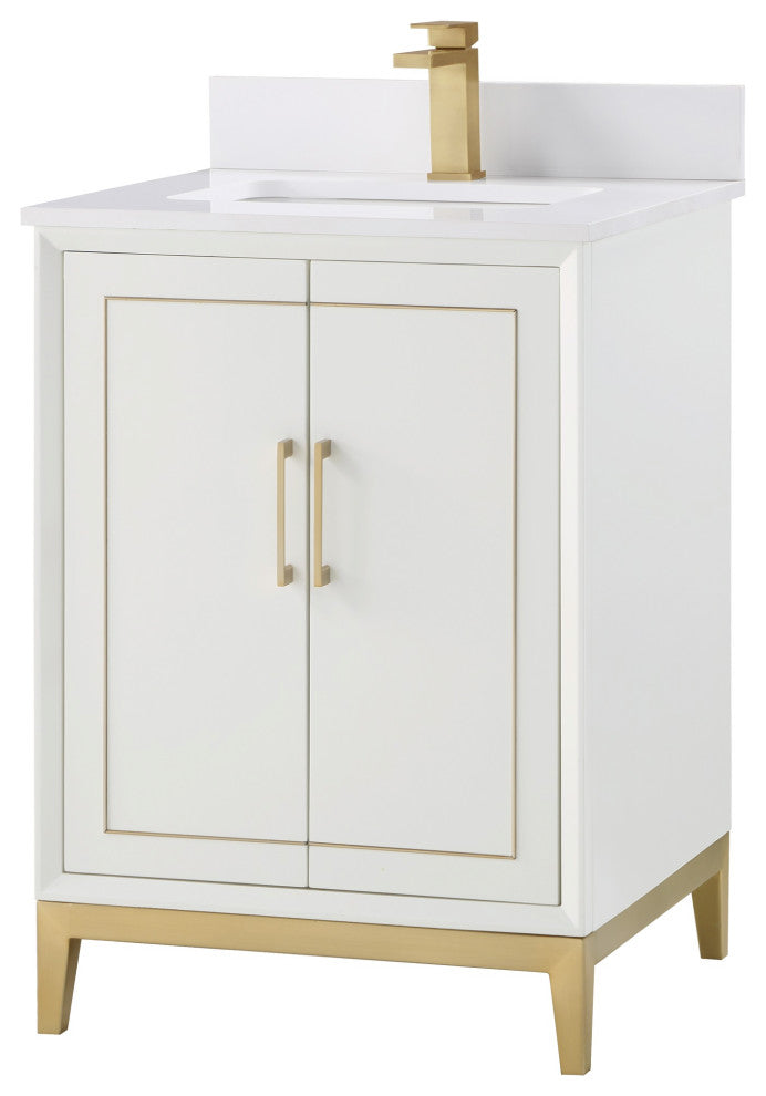 Gracie Bathroom Vanity, Satin White With White Quartz, 24"