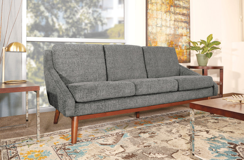 Mid-Century Sofa, Charcoal Fabric With Coffee Finish Legs