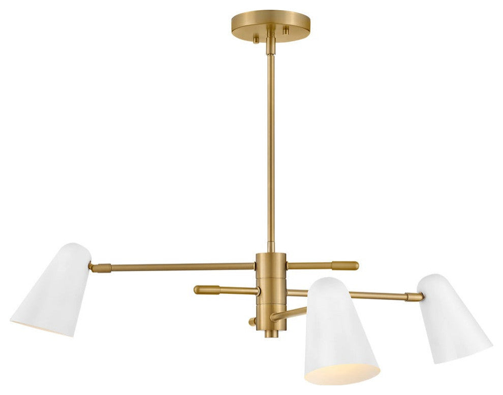 Lark Birdie 3 Light Convertible 1 Tier, Lacquered Brass With Matte White Accents