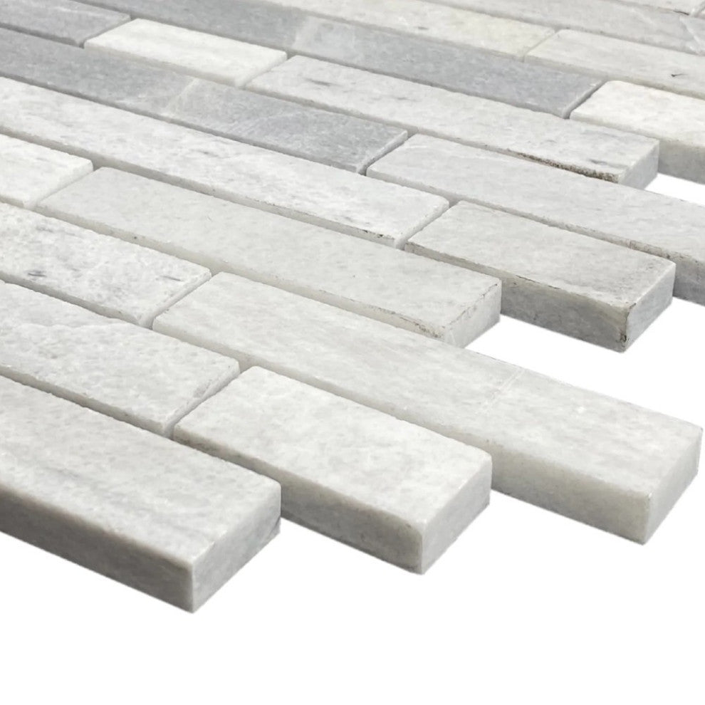 Solto White Marble Strip Liner on 12" x 12" Mesh Mosaic Tile (10 sqft per box)