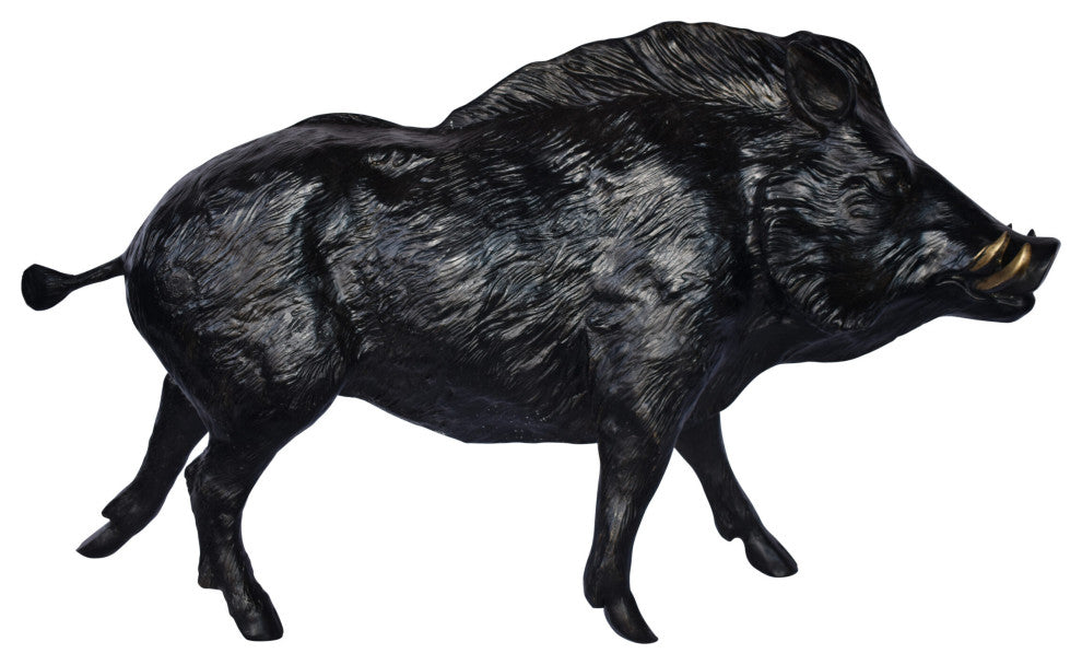 Lifesize Boar Made of Bronze, Statue Size: 12"L x 50"W x 30"H.