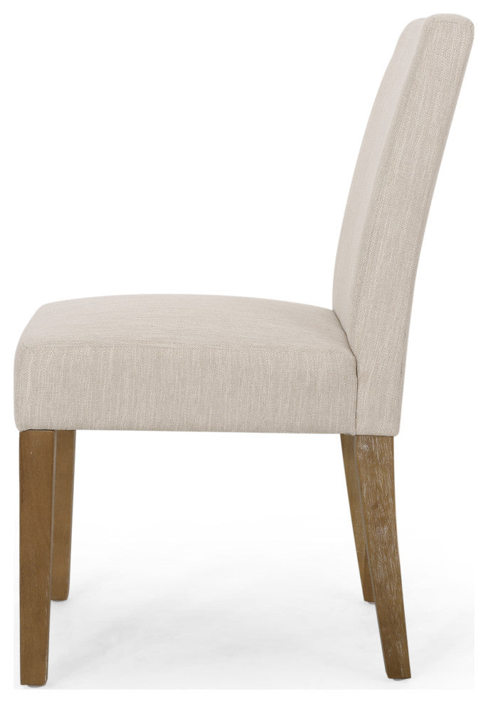 Kuna Contemporary Upholstered Dining Chair, Set of 2, Beige/Weathered Brown