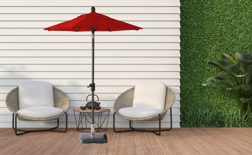 6' Round Auto Tilt Market Umbrella, Antique Bronze Frame, Jockey Red