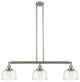 Large Bell 3 Light Island Light, Brushed Satin Nickel, Clear Deco Swirl