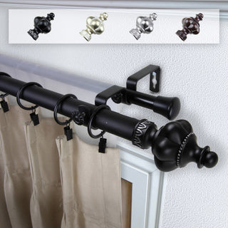 Arlie 1" Double Curtain Rod, Black, 160-240"