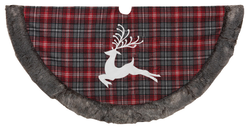 48-in D Buffalo Plaid Tree Skirt w/ Deer
