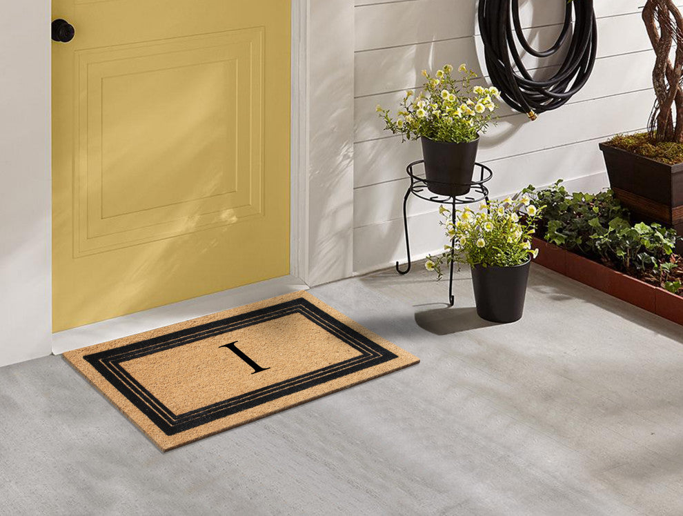 A1HC Natural Coir Monogrammed Triple Border Flock Durable Doormat, 18"x30", I