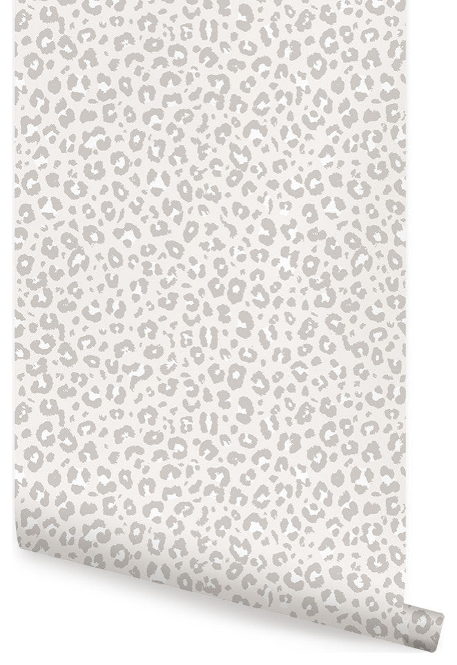 Animal Print Leopard Peel and Stick Vinyl Wallpaper, Light Grey, 24"w X 108"h