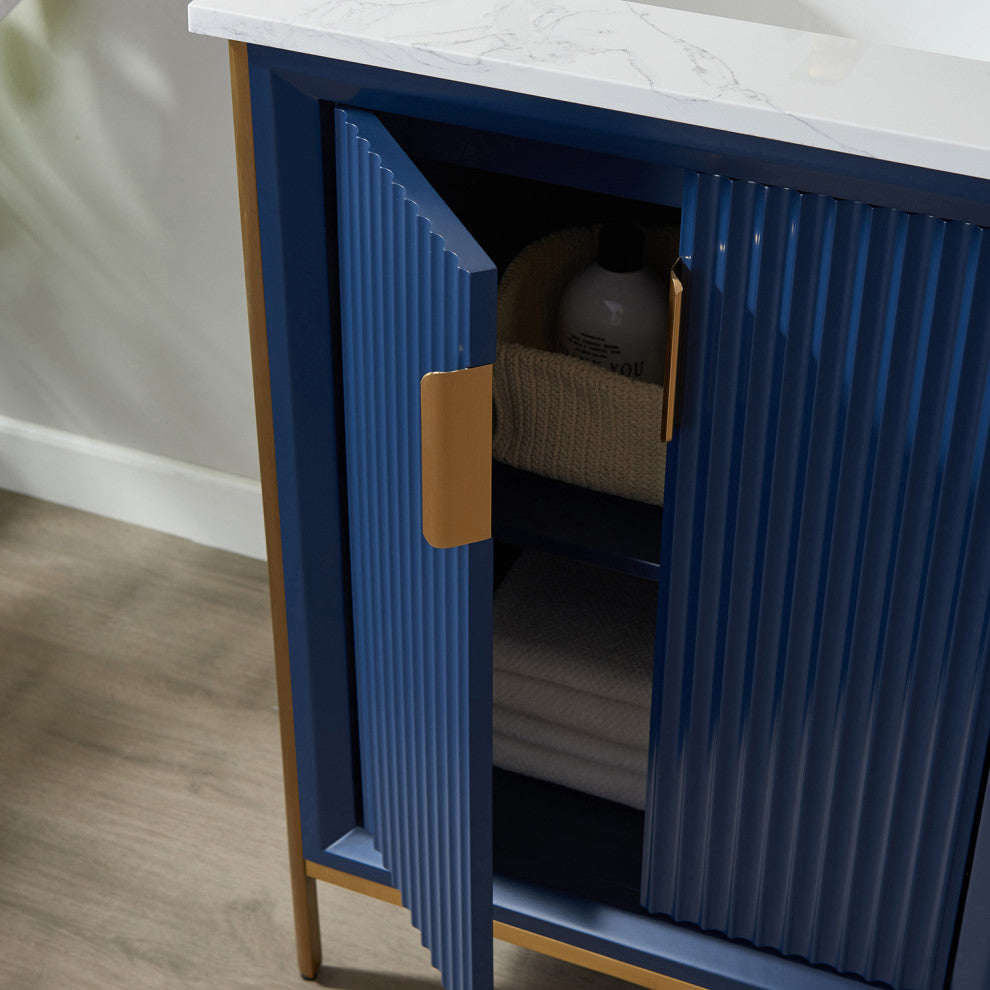 Granada Vanity With White Composite Stone Top, Royal Blue, 24", With Mirror